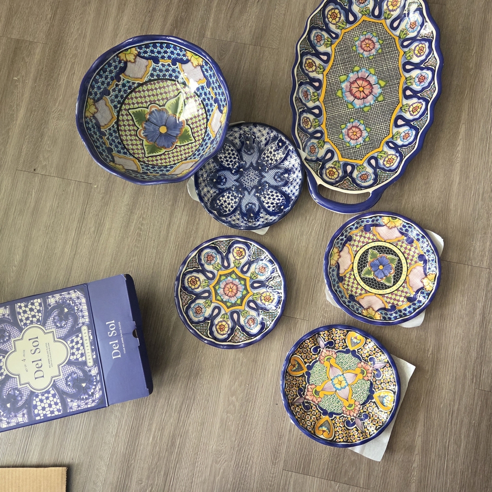 Pottery Barn Blue and Yellow Ceramic Dinnerware Set